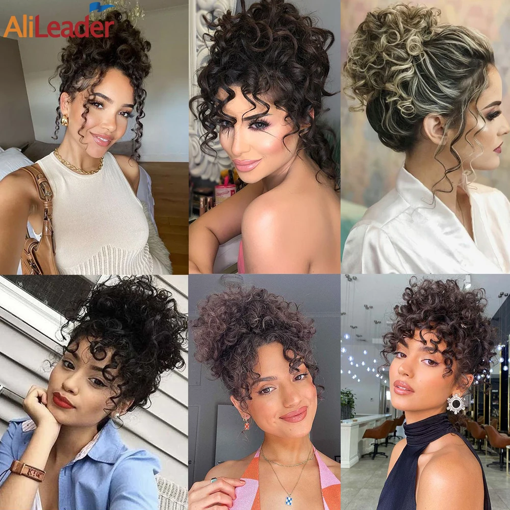 Large Messy Hair Bun Hair Scrunchies Curly Hair Bun Elastic Drawstring Loose Wave Curly Bun Short Synthetic Ponytail Extension