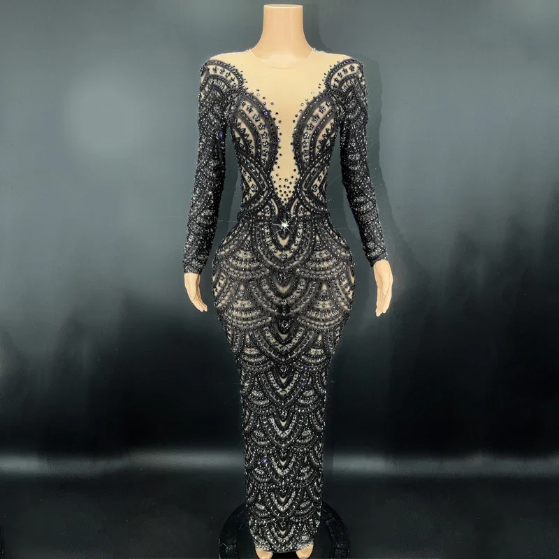 ชุดเดรสยาวประดับคริสตัล 9 สี แขนยาว สำหรับงานวันเกิด งานเลี้ยง งานพรอม ชุดแสดงบนเวที ชุดเดินแบบ รุ่น 5092