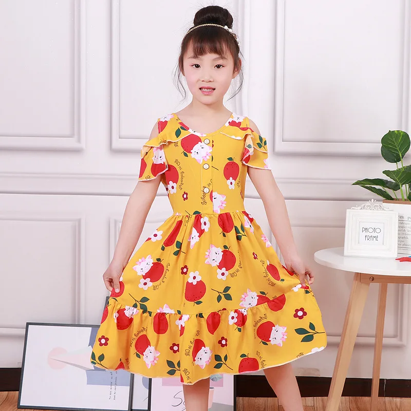 2022 New Summer Girls Dress Kids Clothing Fashion Casual Childrens Clothes Party Floral Princess Dresses Female Elegant Dress