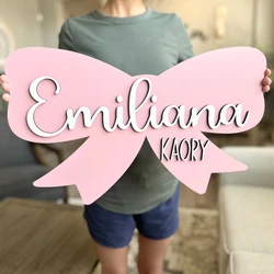 Customized Wood Baby Name Sign Personalized Bow Name Sign Nursery Room Decor Baby Bedroom Wall Decor Birthday Baby Gifts