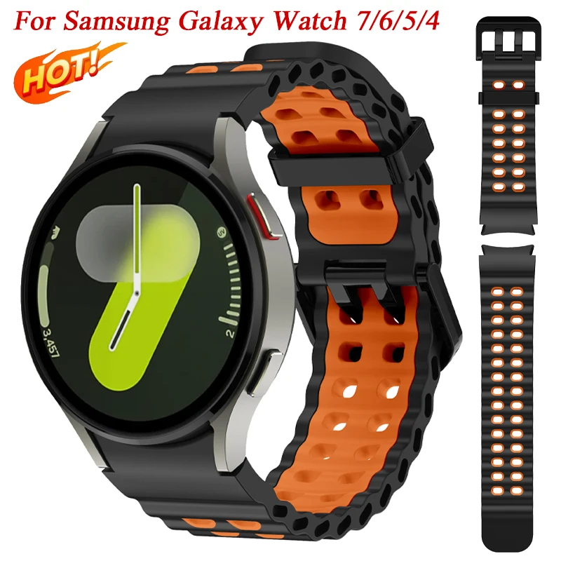 No Gaps Silicone Strap for Samsung Galaxy Watch 7 6 5 4 FE 40mm 44mm/4 6 Classic/5 Pro Sport Bracelet Galaxy Watch 7 Band 44 mm