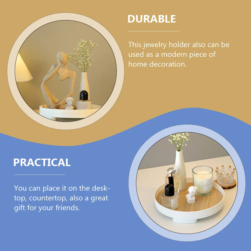 

Wooden Tray Round Jewelry Holder For Keys Wallet Watch Organizer Tabletop Decor Entryway Storage Rack Display Stand Home