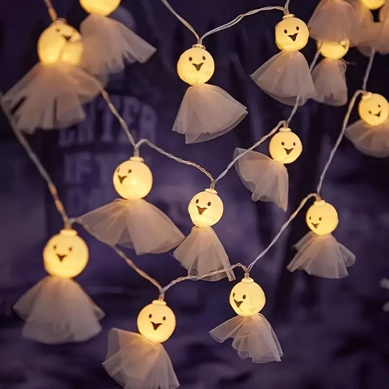 

1pc 10LED Halloween Ghost Light String Spooky Cute Gauze Ghost Atmosphere Decoration Indoor Light for Bedroom Porch Home