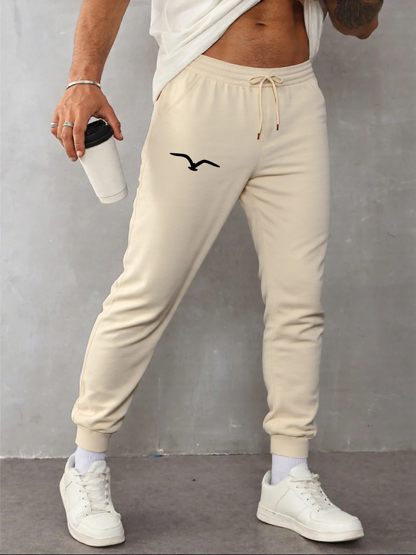 

Seagull Shaped Simple Printing Men Trousers Pocket Street Joggers Casual Autumn Men'S Pants Fashion Warm Male Sweatpants