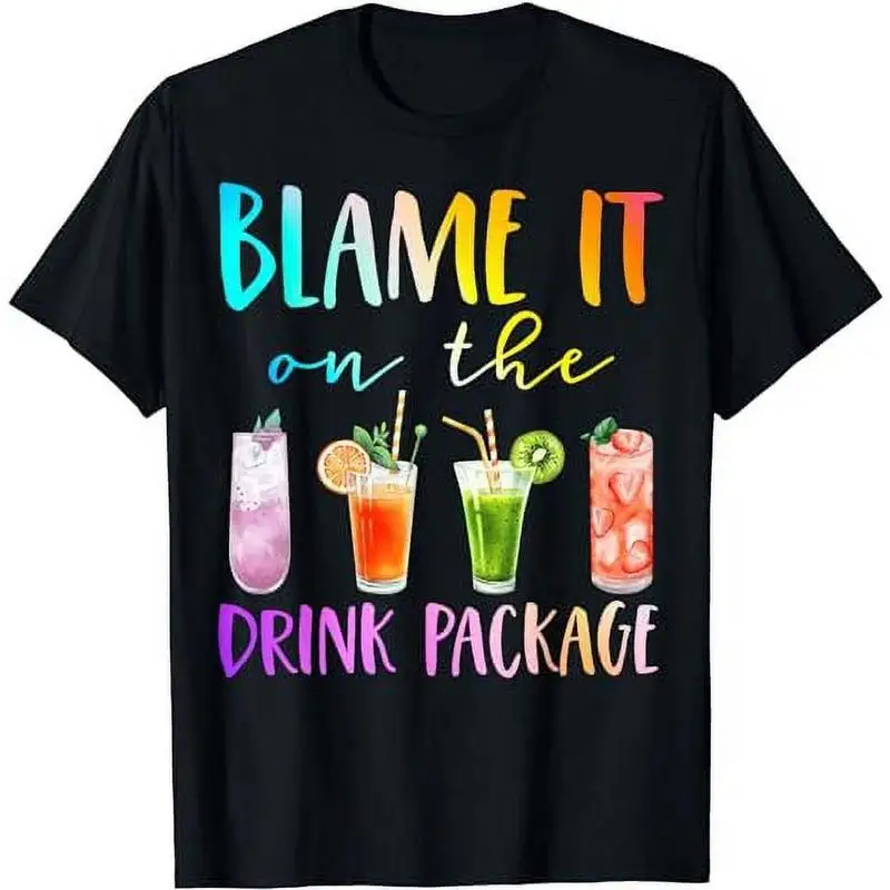

Funny Blame It On The Drink Package T-Shirt Women Summer Cocktail Party Graphic Tee Vacation Cruise Trip Casual Top