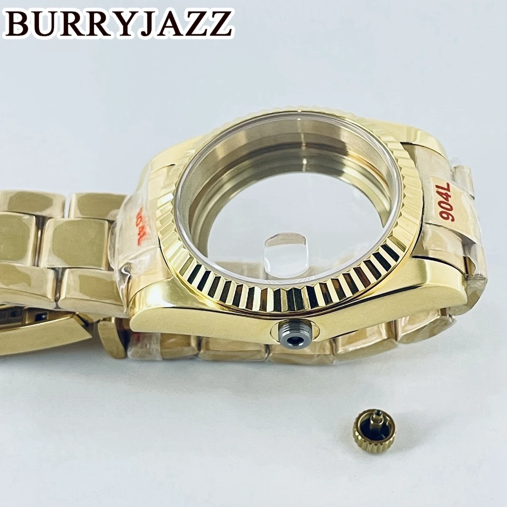 BURRYJAZZ 36 مللي متر 40 مللي متر NH34 NH35 NH36 NH38 PT5000 ETA2824 ساعة حافظة الذهب حاوية من الفولاذ المقاوم للصدأ مقاوم للماء الياقوت كريستال