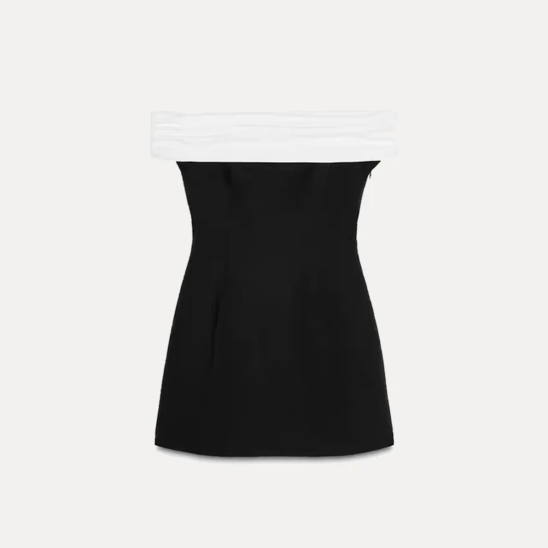 Lente 2025, dames Sle ort Wrap Dr taille cinched kleur Blo bustier rok Hepburn Sle polyestervezel één schouder