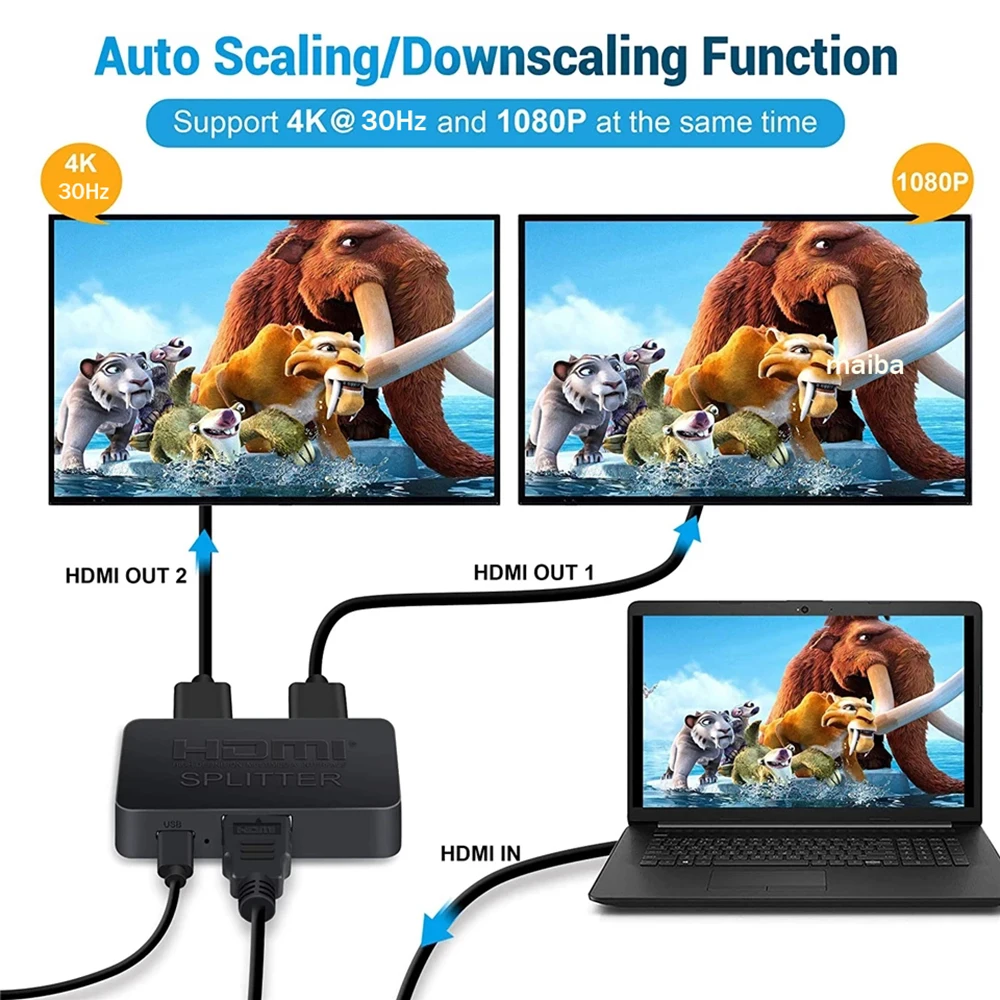 Splitter compatibile con HDMI 1 in 2 out 4K 1080P 1x2 convertitore HDCP Switcher 3D Hub a 2 porte per PS3 Xbox HDTV DVD TV BOX Monitor