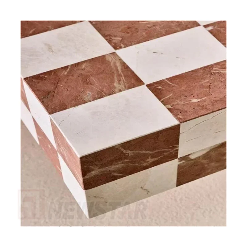 Newstar Rojo Alicante mesa de centro cuadrada de mármol Natural rojo tablero de ajedrez mesa de Color blanco mesa de centro de mármol moderna