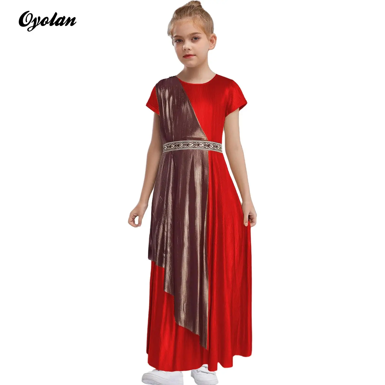 

Girls Halloween Ancient Greek Toga Greece Dress Athena Princess Cosplay Costume Vintage Metallic Shiny Toga Robe Outfits