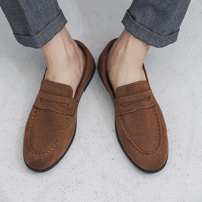 ニューファッションブルーメンズローファーシューズビッグサイズ46スエードレザーシューズメンズスリッポンカジュアルシューズメンズフットウェアモカシンオム