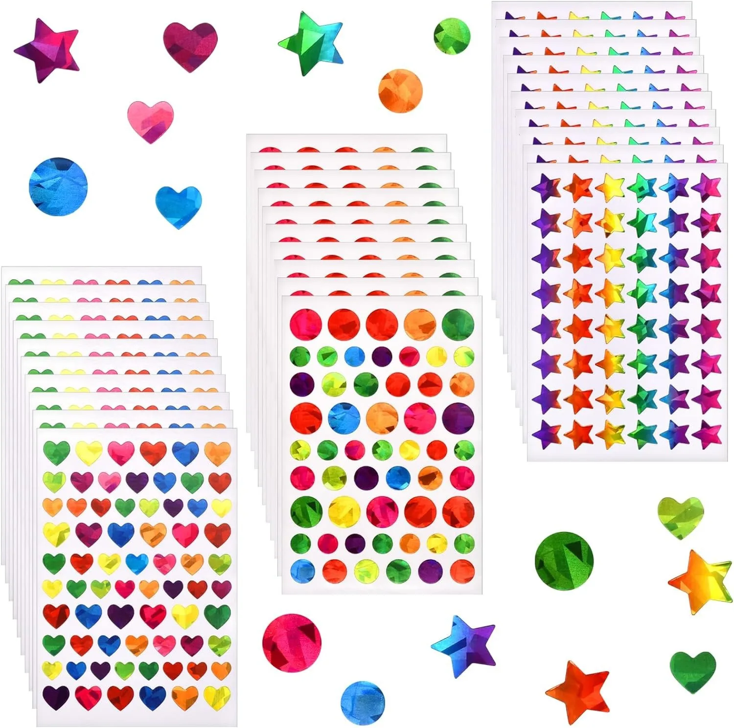 10 Sheets Pack Rainbow Color Laser Stickers Star Heart Sticker Party Decorative Decals Marking Label Stickers Reward Stickers