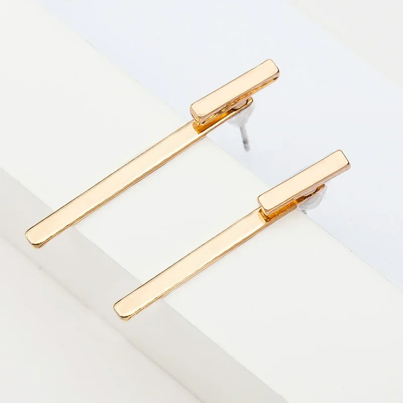 Simple Style Short Stick Stud Long Stick Pendant Golden Silver Plated Metallic Geometric Stud Earrings for Women