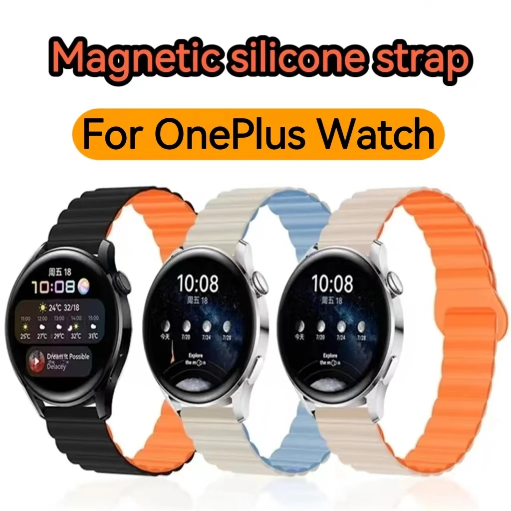 Voor Één Plus Horloge Siliconen Magnetische Horlogeband 22Mm Sport Sweatproof Magnetische Horloge Vervanging Polsband