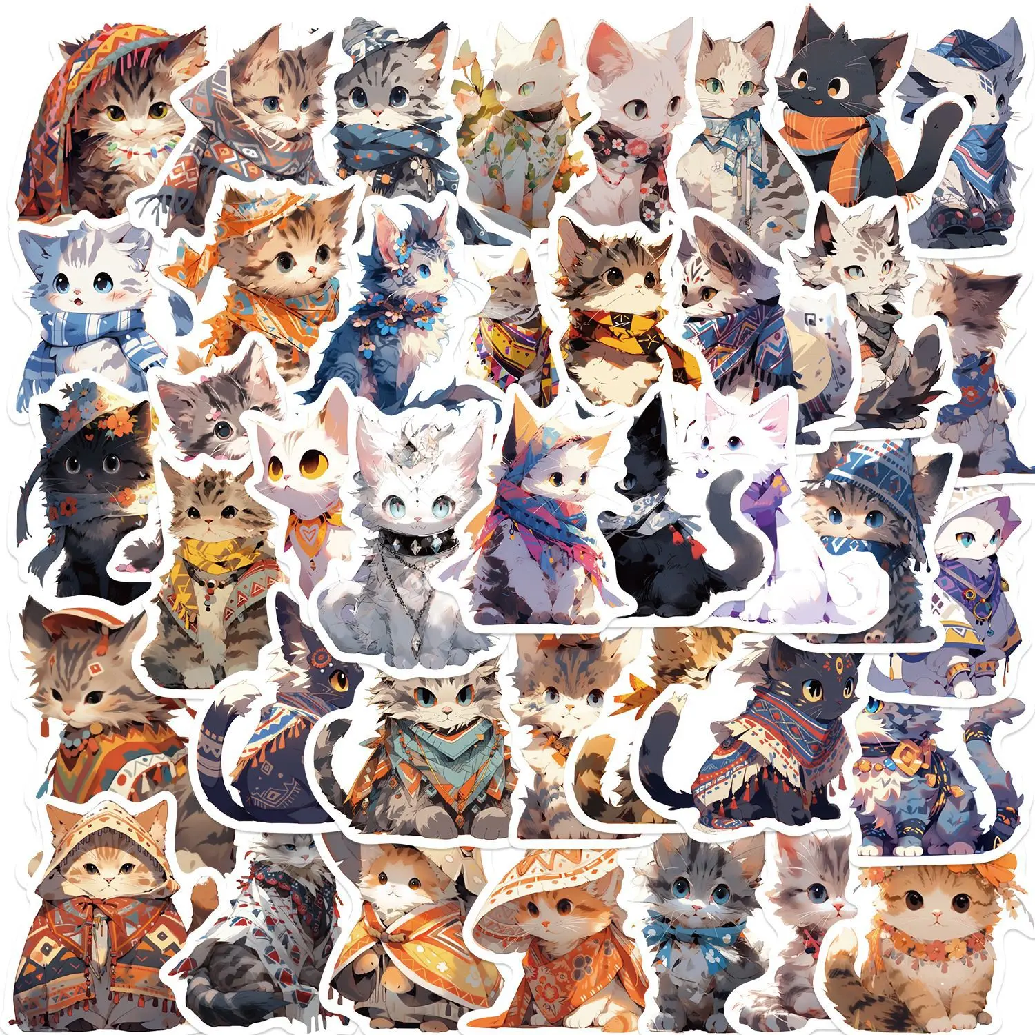 10/30/50PCS Cartoon Ethnic Kitten Sticker Graffiti iPad Luggage Helmet  Water Cup Guitar  DIY Scrapbook Toy Decoration Wholesale