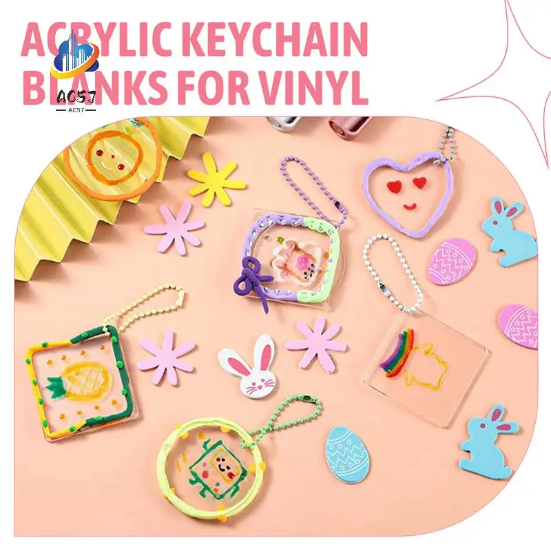 AC57-100Pcs Acrylic Keychain Blanks Decoration Crafts Round Heart-Shaped Acrylic Blanks Keychain For DIY Keychain And Tags