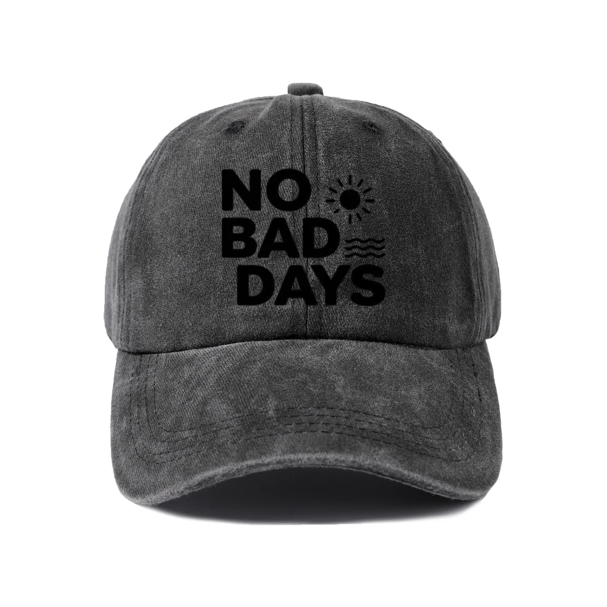 Vintage Washed No Bad Days Beach Quote Graphic Baseball Cap, Adjustable Unisex Dad Hat, Positive Summer Vacation Gift