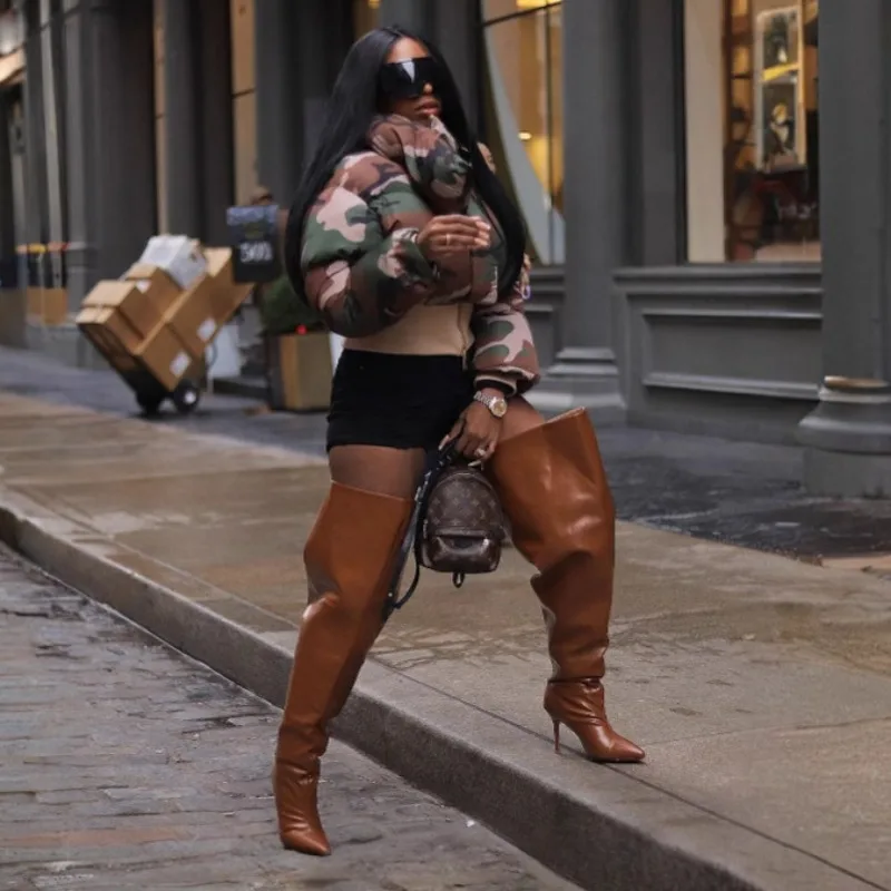 

Winter Streetwear Print Cropped Puffer Jacket Women Clothes Warm Turtleneck Bubble Coats Zipper Down Coats Outwears