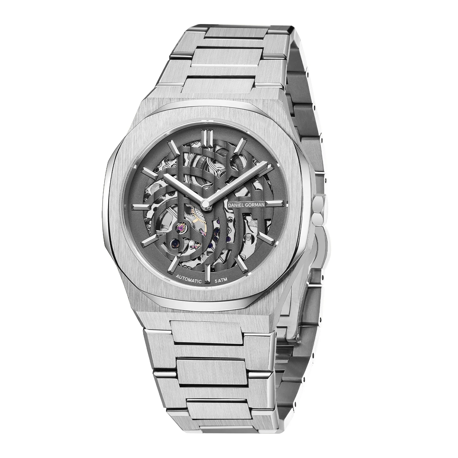 

Sports Style Automatic Mechanical Watch for Men Full Hollow Transparent Dial Design Stainless Steel Case Steel Strap