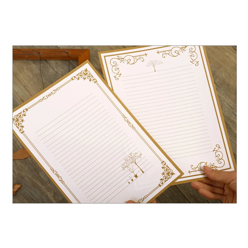 

8pcs Retro Kraft Writing Paper Vintage Letter Set Floral Design Stationery Sheets Smooth Premium Notes Crafting Correspondence