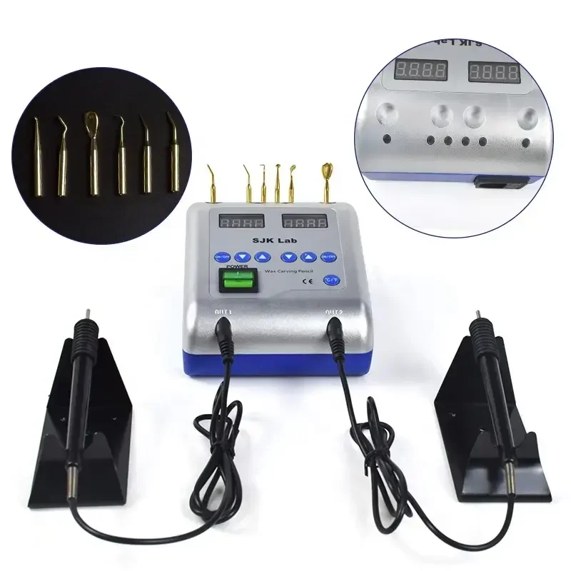 Electric Waxer Carving Knife Machine with Double Wax Carving Pen and 6 Wax Tip for Dental Lab Equipment