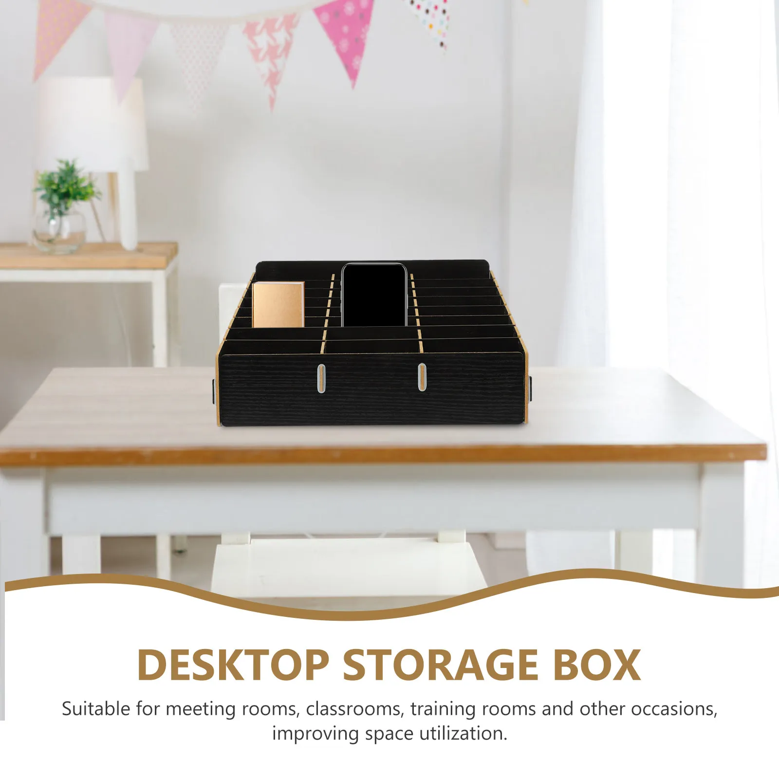Wooden Desktop Organizer 24 Compartments Tabletop Storage Box for Home Office Cosmetics Sundries Phone Management Box