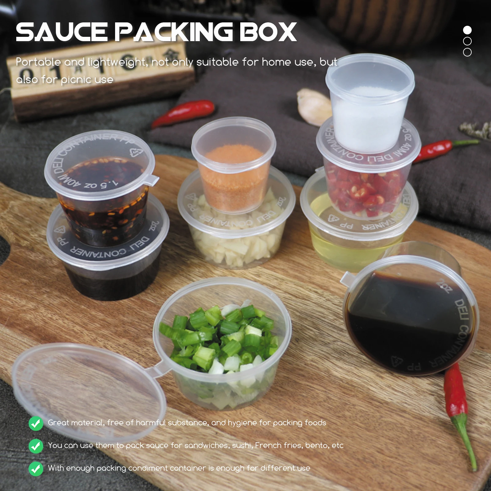 

100 Pcs 25ml Condiment Boxes Lightweight Portable Sauce Takeaway Cups Plastic Salad Containers Hygiene Packing Supplies