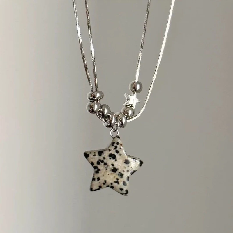 Y2K Jewelry Leopard Print Star Pendant Necklace for Women Vintage Cute Korean Fashion Geometric Necklace Accessories Punk Goth