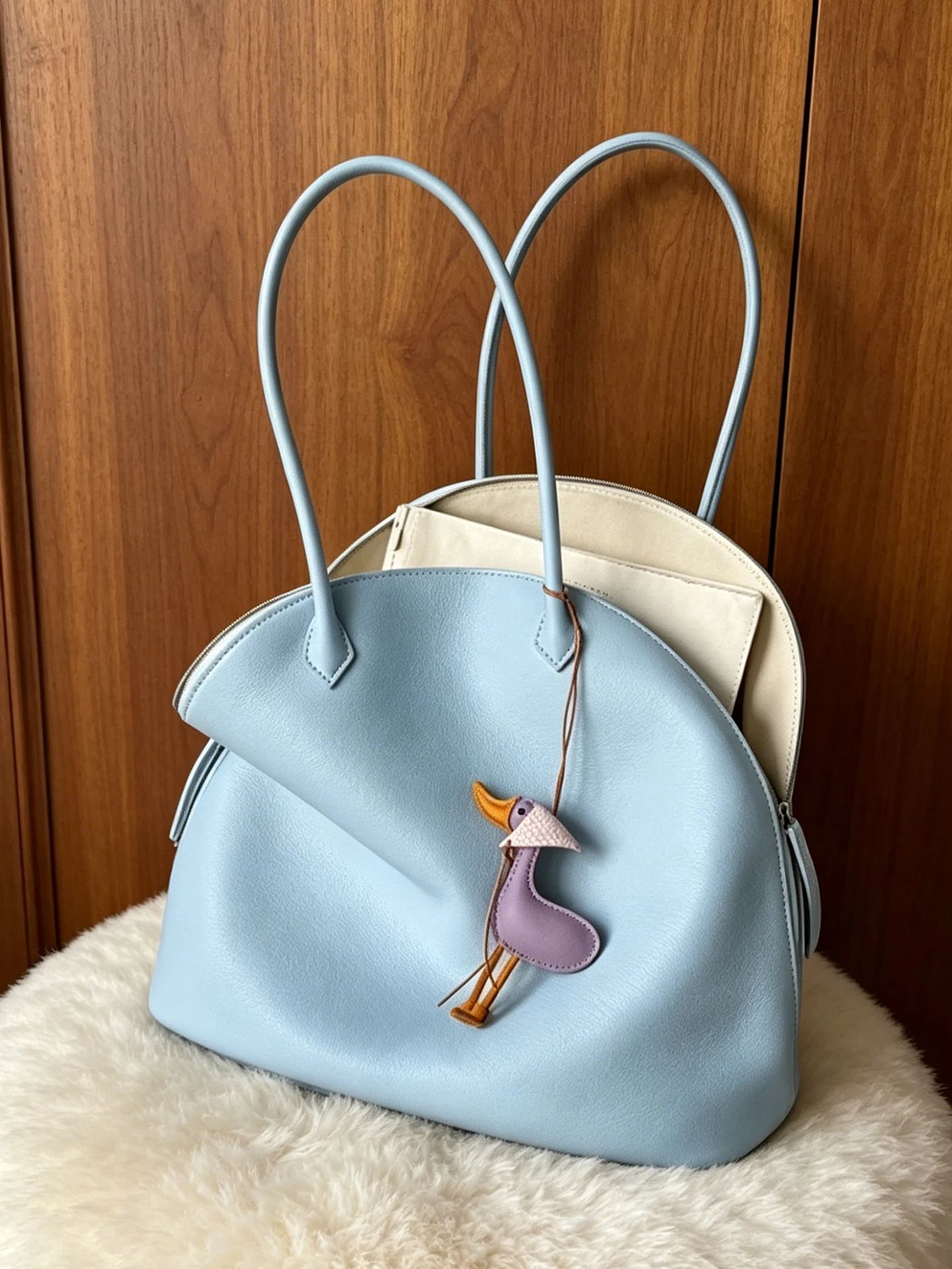 

Light Blue Shaped Women's Tote Bag Single Shoulder Handbag Commuter Friendly Soft Handle PU Leather Medium Size