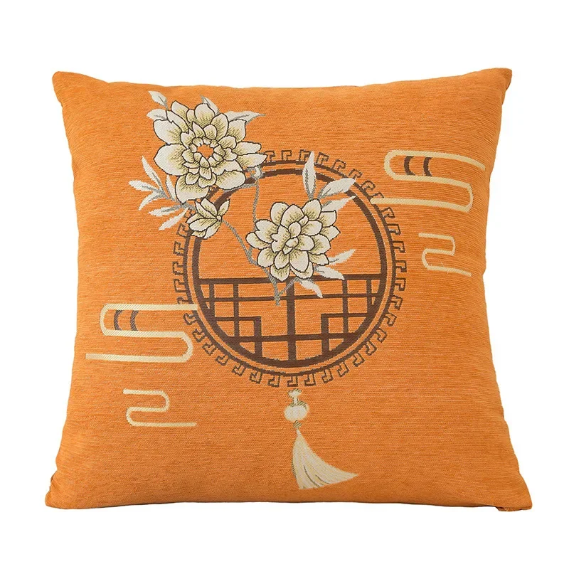

Chinese Modern and Simple Sofa Cushions Cover Embroidered Magnolia Flower Pillowcase Bedside Office Sofa Waist Cushion Case