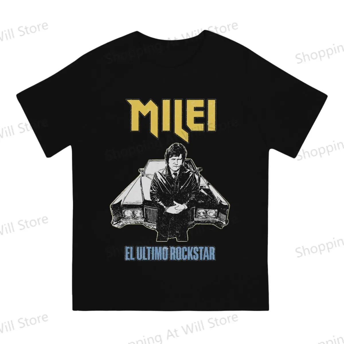 Javier Milei El ultimo Rockstar Viva la libertad Carajo Black Neutral casual T-shirts Round neck short sleeve T-shirt