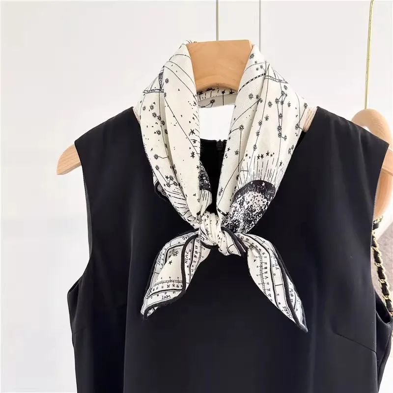 

2026 Luxury Brand Silk Wool Abstract Print White Square Scarf for Women Autumn Elegant Neck Warmer Man Scarf Accessory