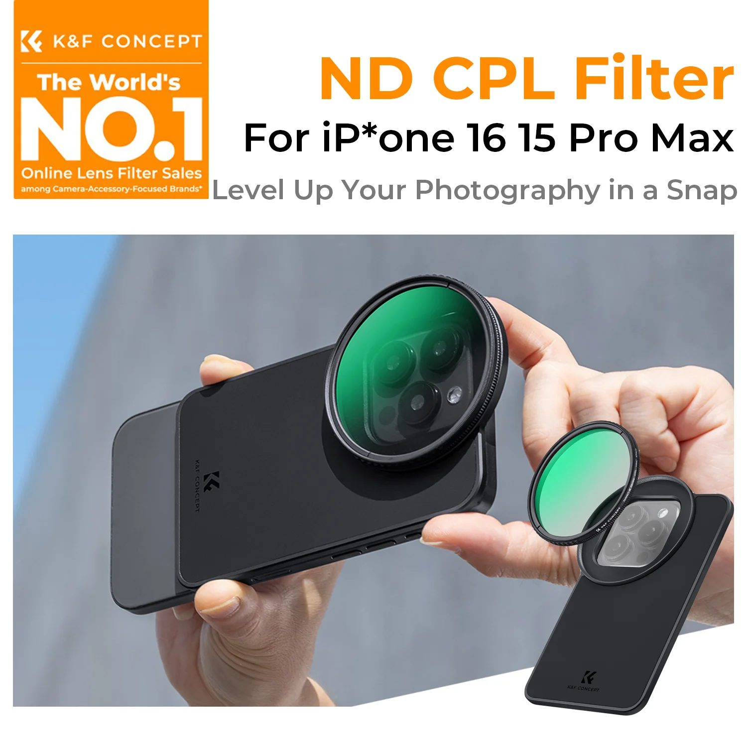 K&amp;F CONCEPT 6.7" Magnetic Lens Filter Adapter 67mm CPL Polarizer Filter or Variable ND2-32 Filter for iPhone 16 15 Pro Max PLUS