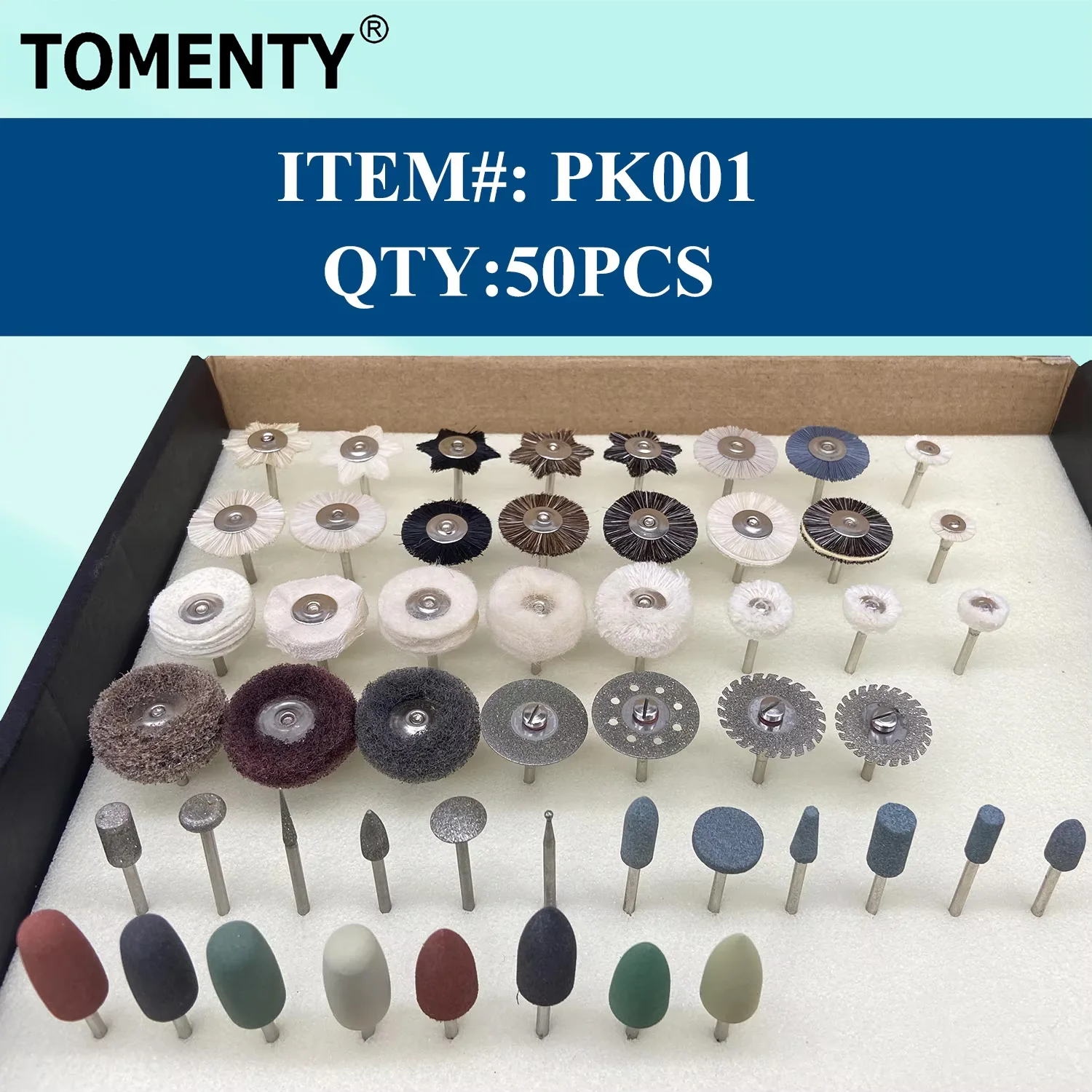 50pcs/Set Dental Lab Polishing HP Kit Brush Buff Kit Zirconia Burs Brush Grinding Polishing Dentist Lab Tools