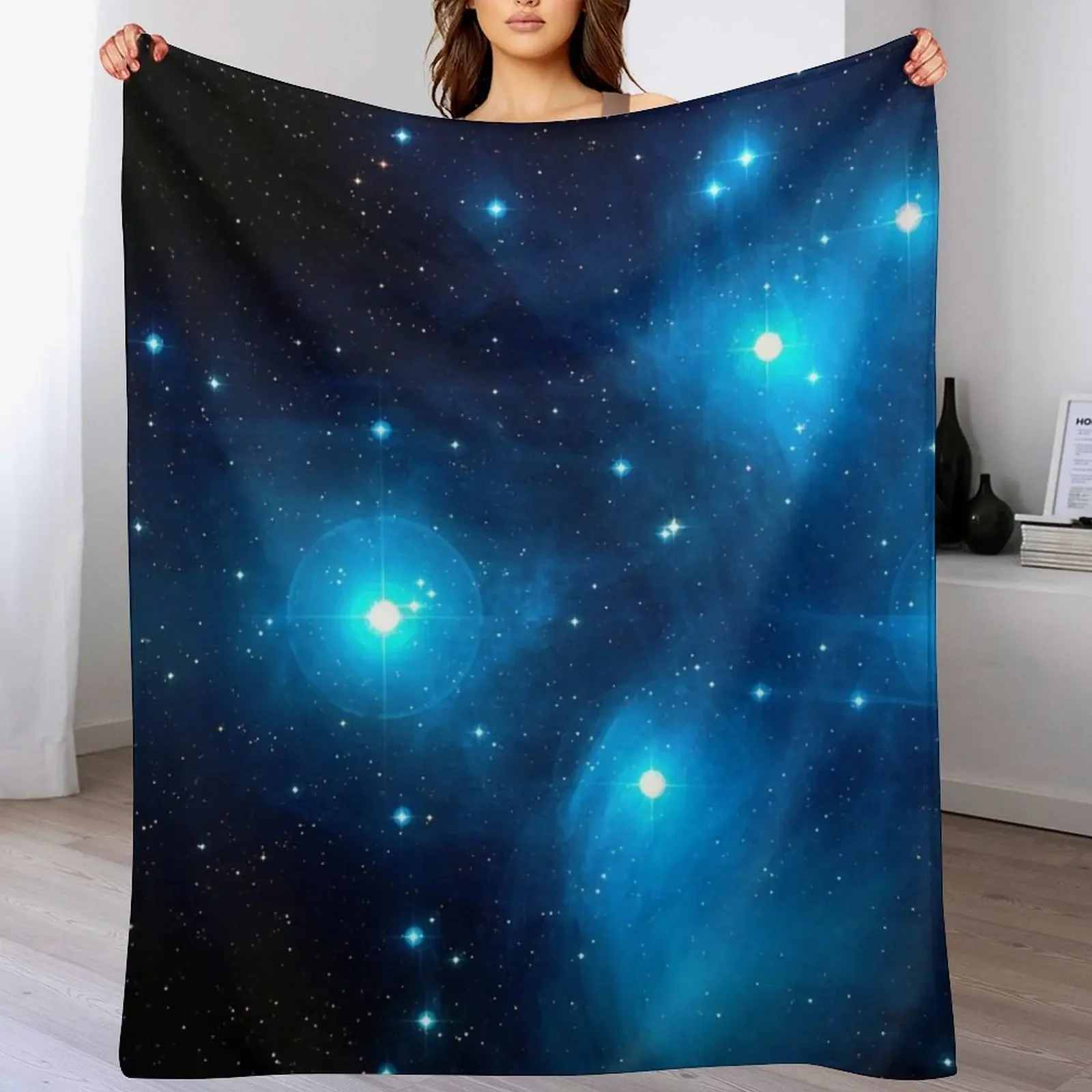 The Pleiades Star Cluster (M45) in the Constellation of Taurus, the Bull. Throw Blanket Sofa Quilt Flannels Summer Blankets