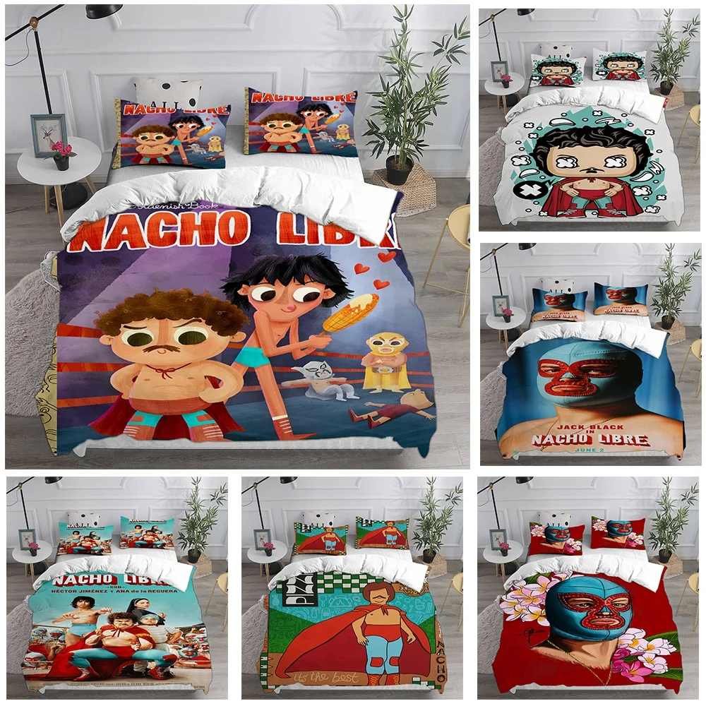 Nacho Libre-juegos de cama, edredón, funda de cama, funda nórdica, funda de almohada, juegos de 2-3 piezas, decoración de dormitorio para niños y adultos