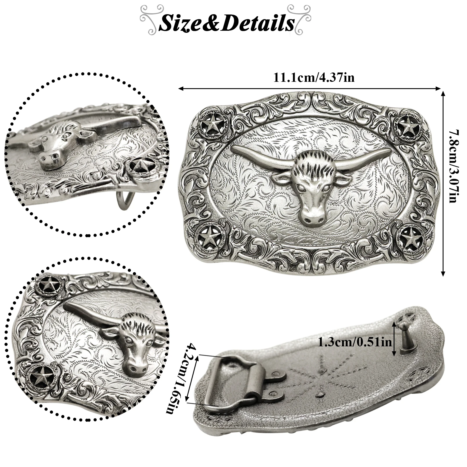 Hebillas de cinturón de vaquero occidental para hombres, cabeza de toro plateada de Rodeo, botón de pretina de Metal de aleación de alta calidad,