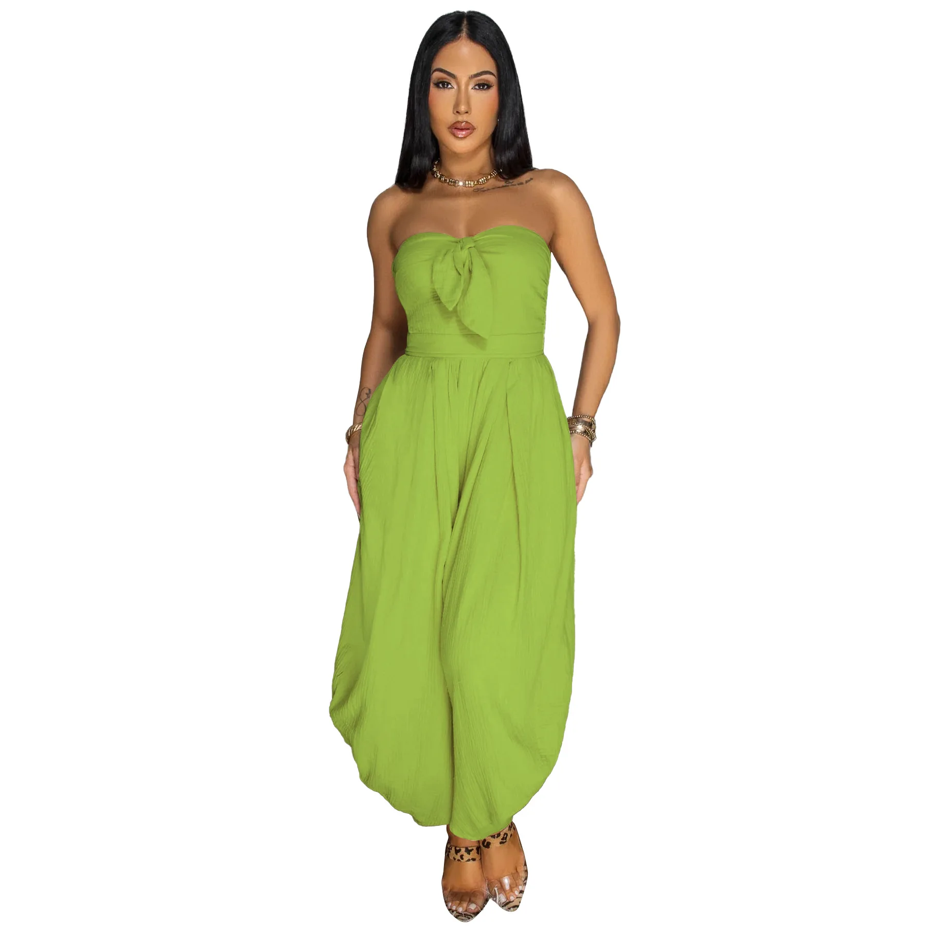 EINY Women Wide Leg Strapless Sleeveless Bowknot Jumpsuits 2025 Summer Nights Club Playsuit One Piece Suit Romper Birthday Dress