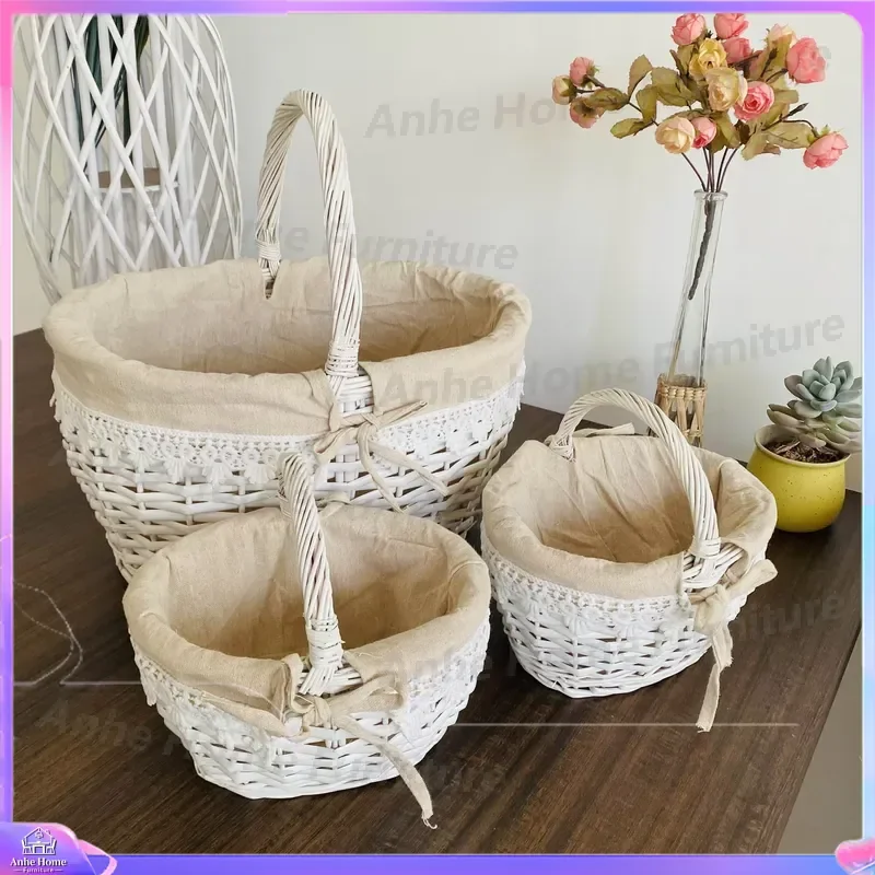 Handmade Wicker Pet Bed Oval Open Weave Dog Cat House Soft Warm Kennel Cushion Puppy Sleeping Mat Home Decor Organizer Basket