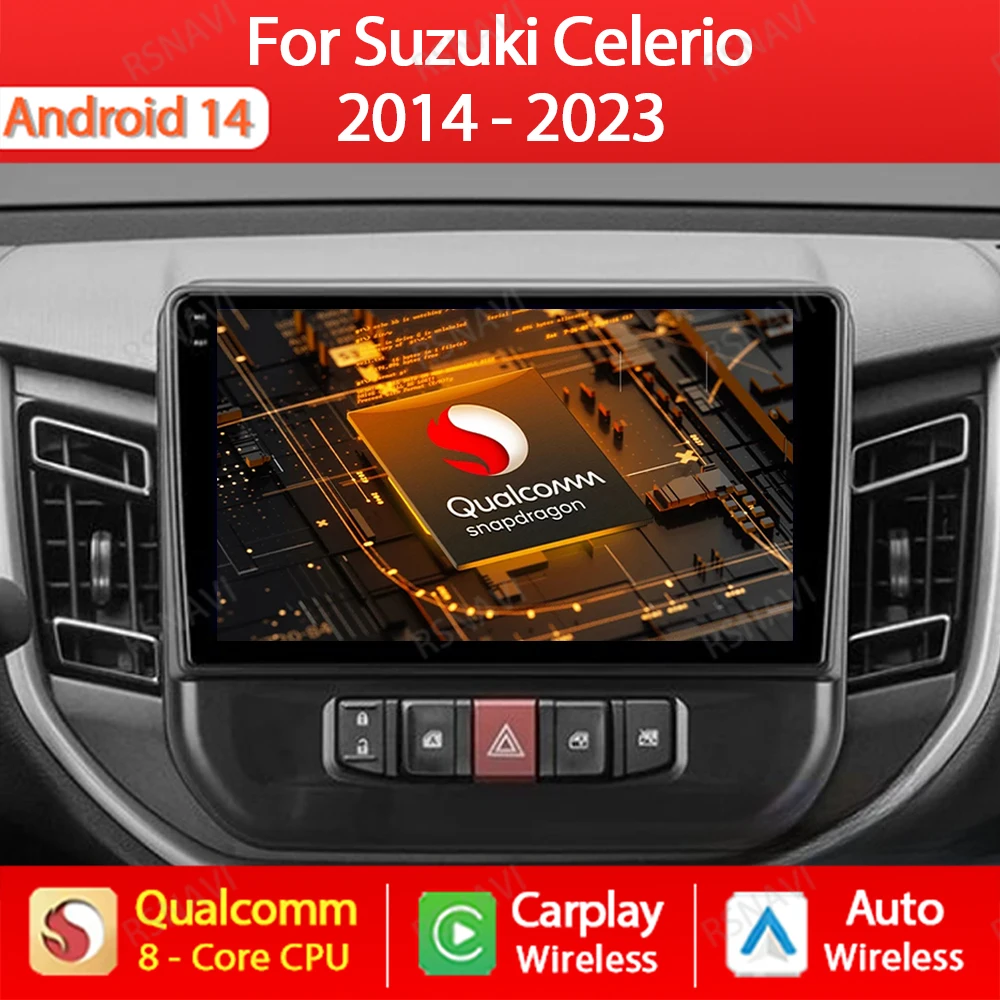 Android 14 Car Radio For Suzuki Celerio 2014 - 2023 Wireless Carplay Auto Multimedia Stereo Video Player GPS NAVI 4G WIFI QLED