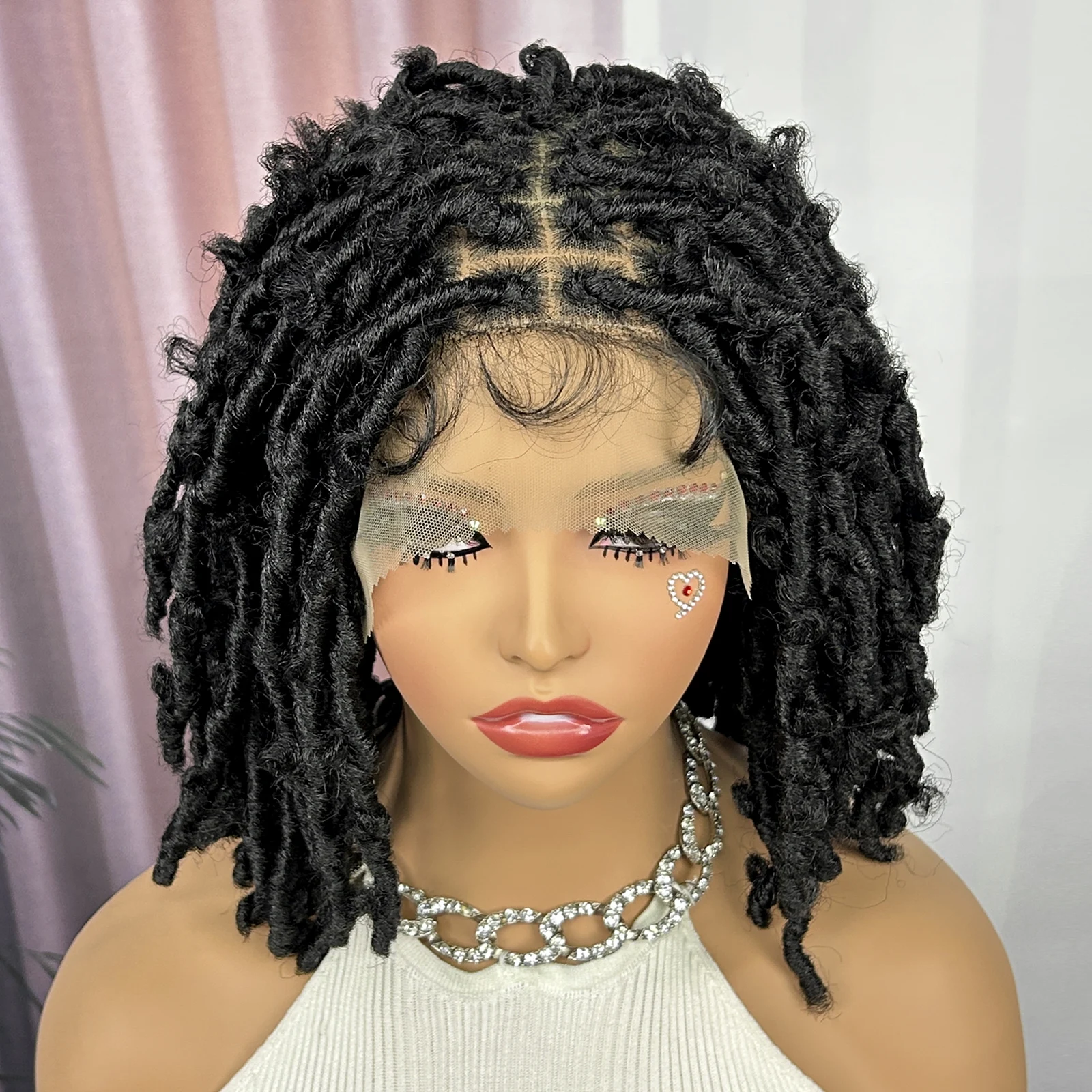 Synthetic Box Braided Wig for Women 16 Inches Short Bob Dreadlock Knotless Braiding with Baby Hair Butterfly Locs Braids Wig