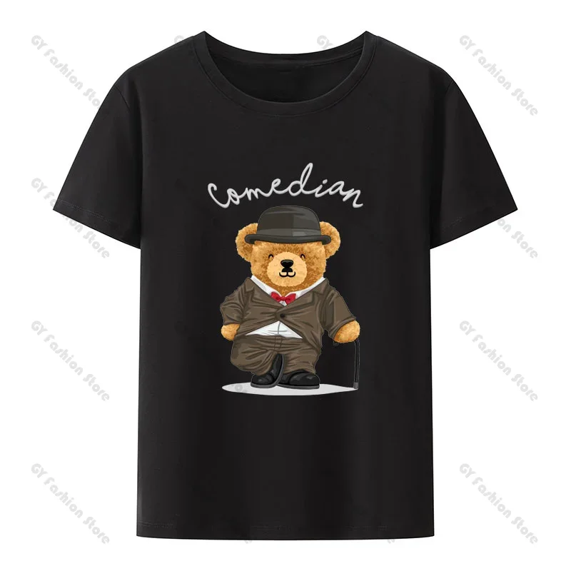 Funny Cartoon Bear In Comedian Style with Stick  Graphic T Shirts Fashion Hipster Shirt  Aesthetic Clothes  Gothic