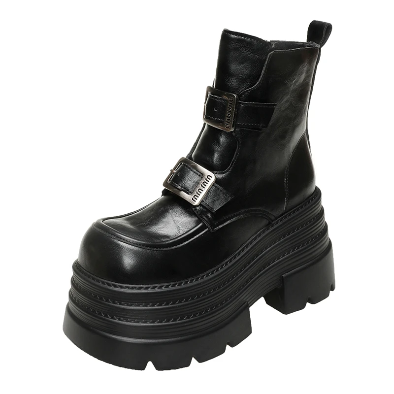 

Женские мотоциклетные ботинки на массивном каблуке в стиле панк, новинка 2025, готические уличные армейские ботинки на шнуровке, крутые женские ботинки до середины икры