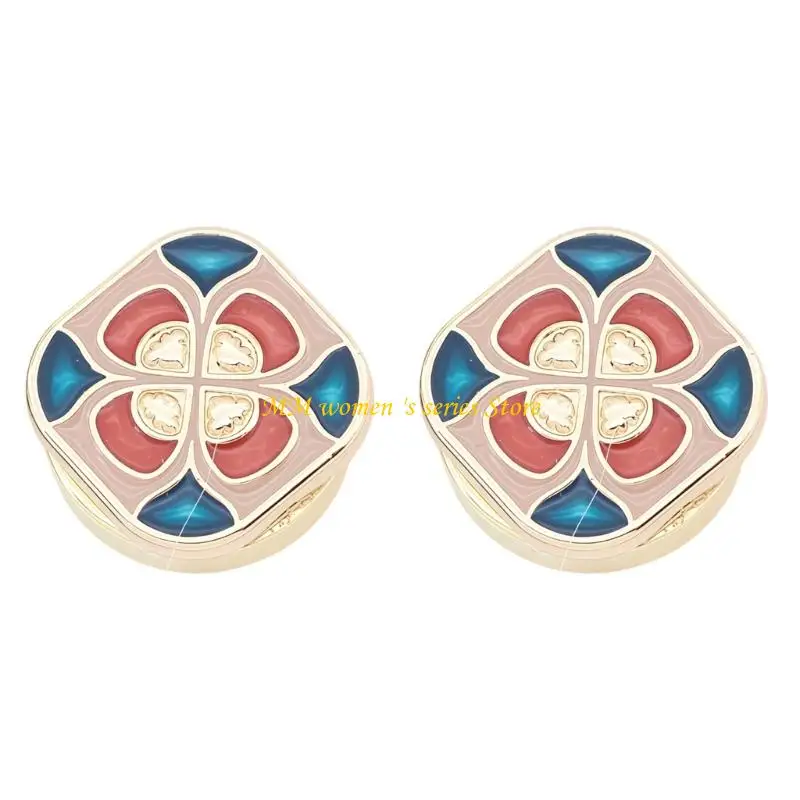 Q39C No Sew Button Cover Set for Dress Shirts, Gold Tone Square Decorative Accessories with Hinged Back Detail, Set of 2