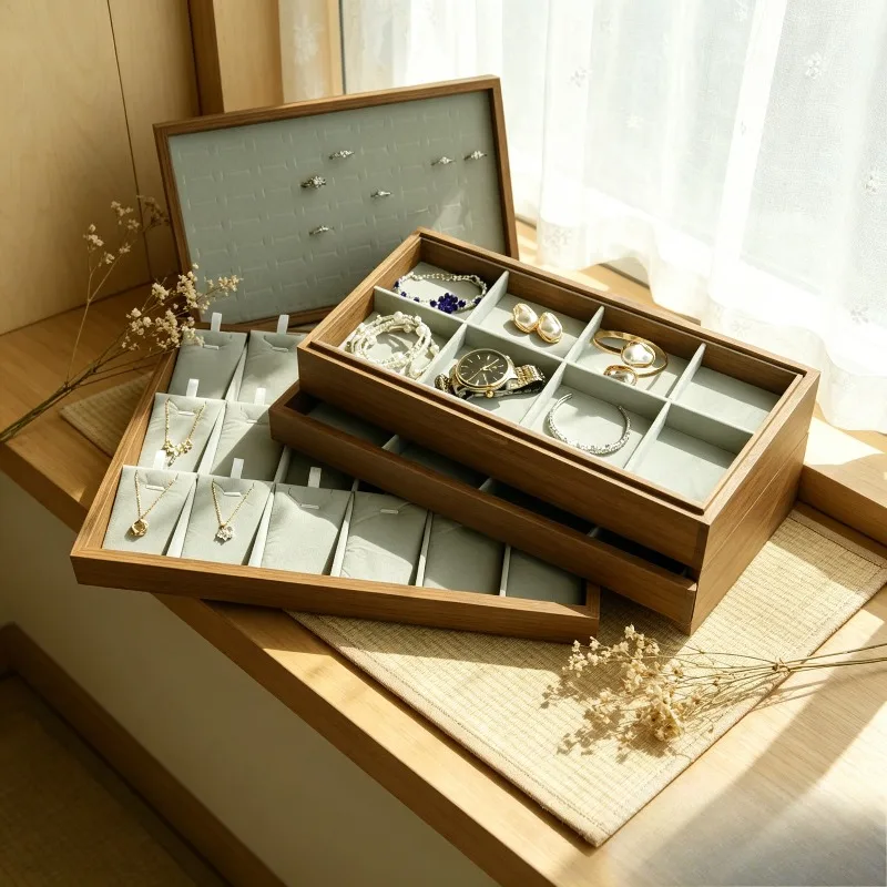 

Wooden Multi-use Jewelry Display Tray, Portable Storage Case for Necklace Earring Bracelet Daily Organization