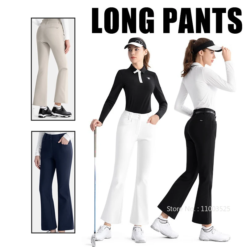 Pgm Women GOLF Pants Double Layer Warm Sports Pants Fashion High Waist Slim Casual Trousers Windproof Flared Golf Clothing