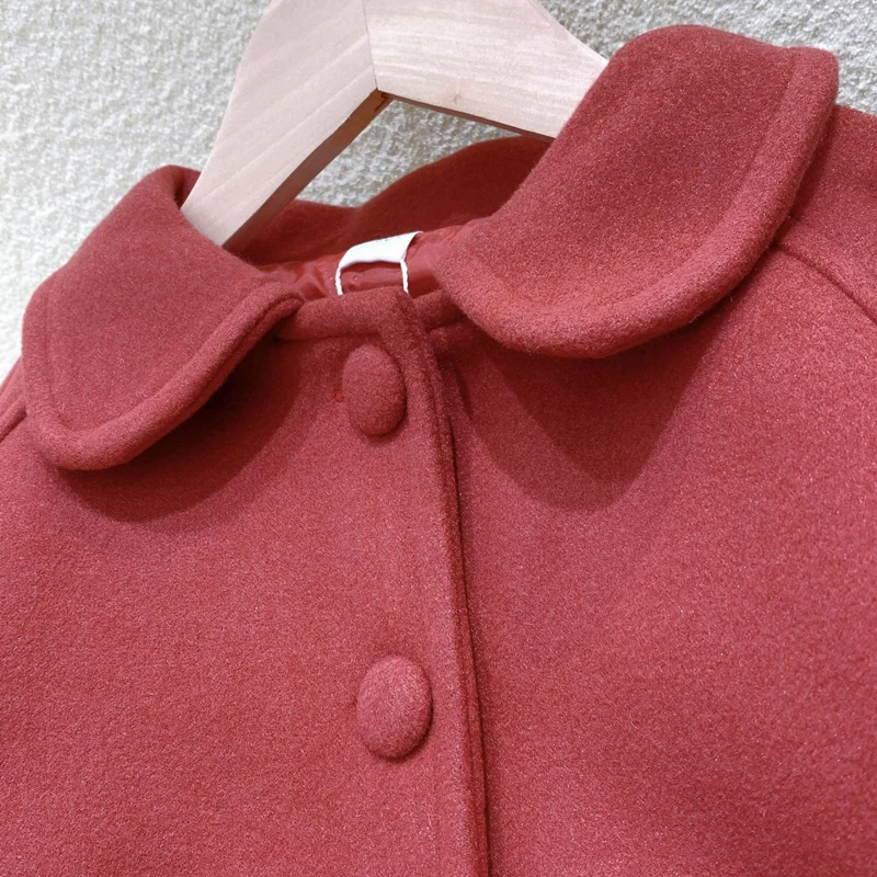 Girls Woolen Coat Jacket Cotton Outwear Overcoat 2022 Red Warm Thicken Plus Velvet Winter Autumn High Quality Children's Clothin