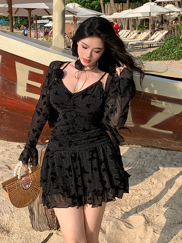 

Женский слитный купальник Ele Vaion Sle с длинными рукавами, с эффектом пуш-ап, для термальных источников, спа и отдыха, повседневный, элегантный