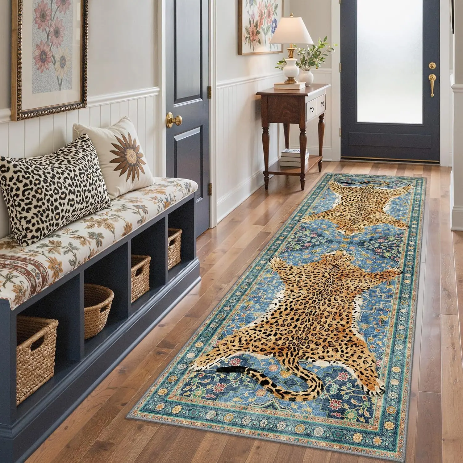 

VIKAMA Animal Print Washable Runner Rug Non Slip Vintage Style Hallway Kitchen Bedroom Floor Carpet Mat for Home Decor