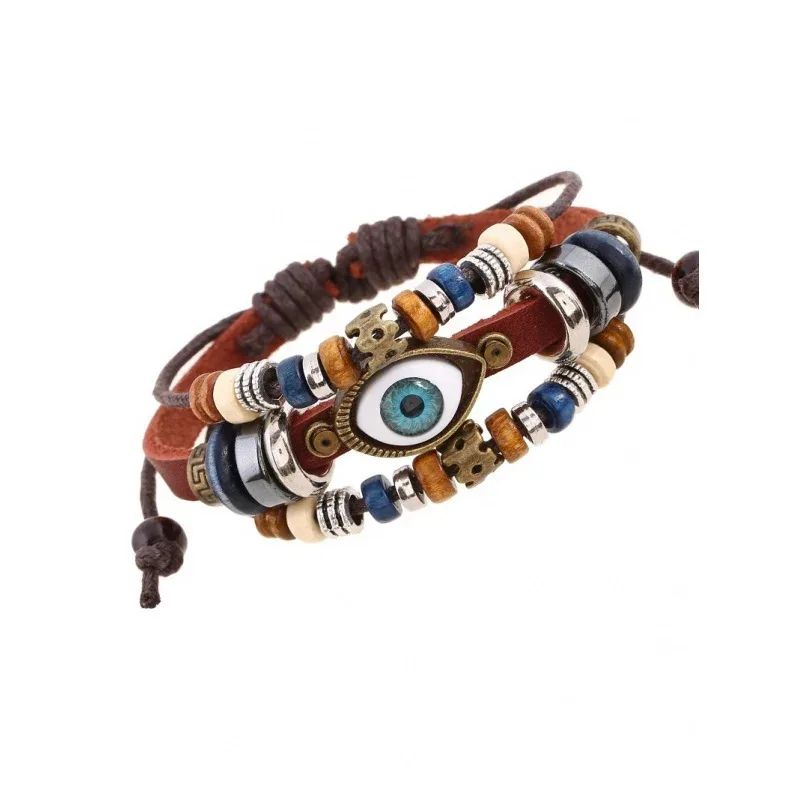 يمكن تعديل سوار سوار من الجلد بتصادم الروح على الطراز العرقي مع سوار مزخرف للرجال